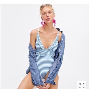 Ruffle one-piece swimsuit in mixed stripe